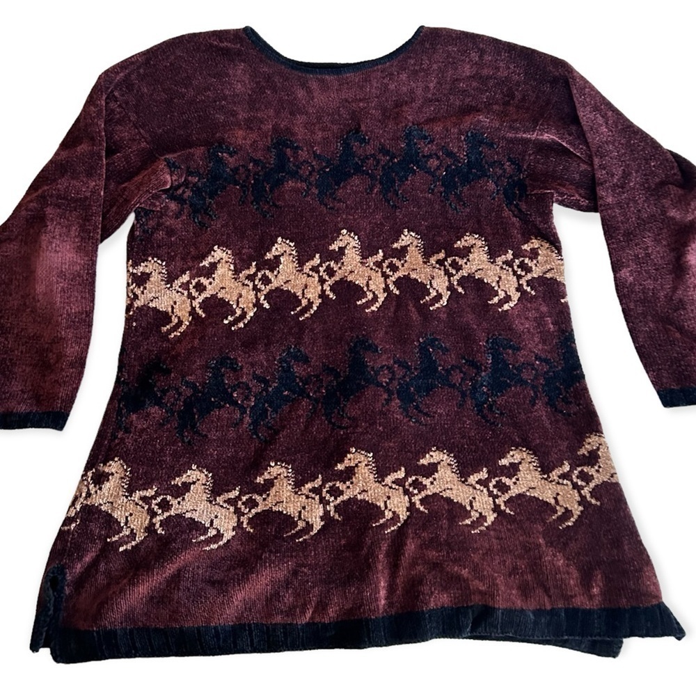 MILLIGAN BRAND VTG C.B. Milligan Chenille Horse Tunic Length Sweater Size L RARE